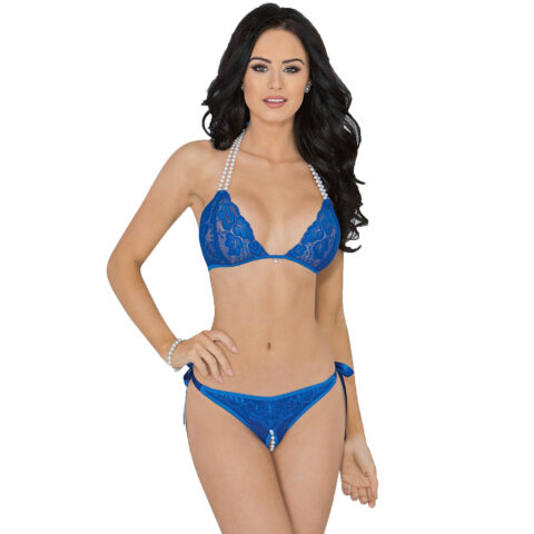 royal-blue-lace-pearl-lingerie-set-for-women-front