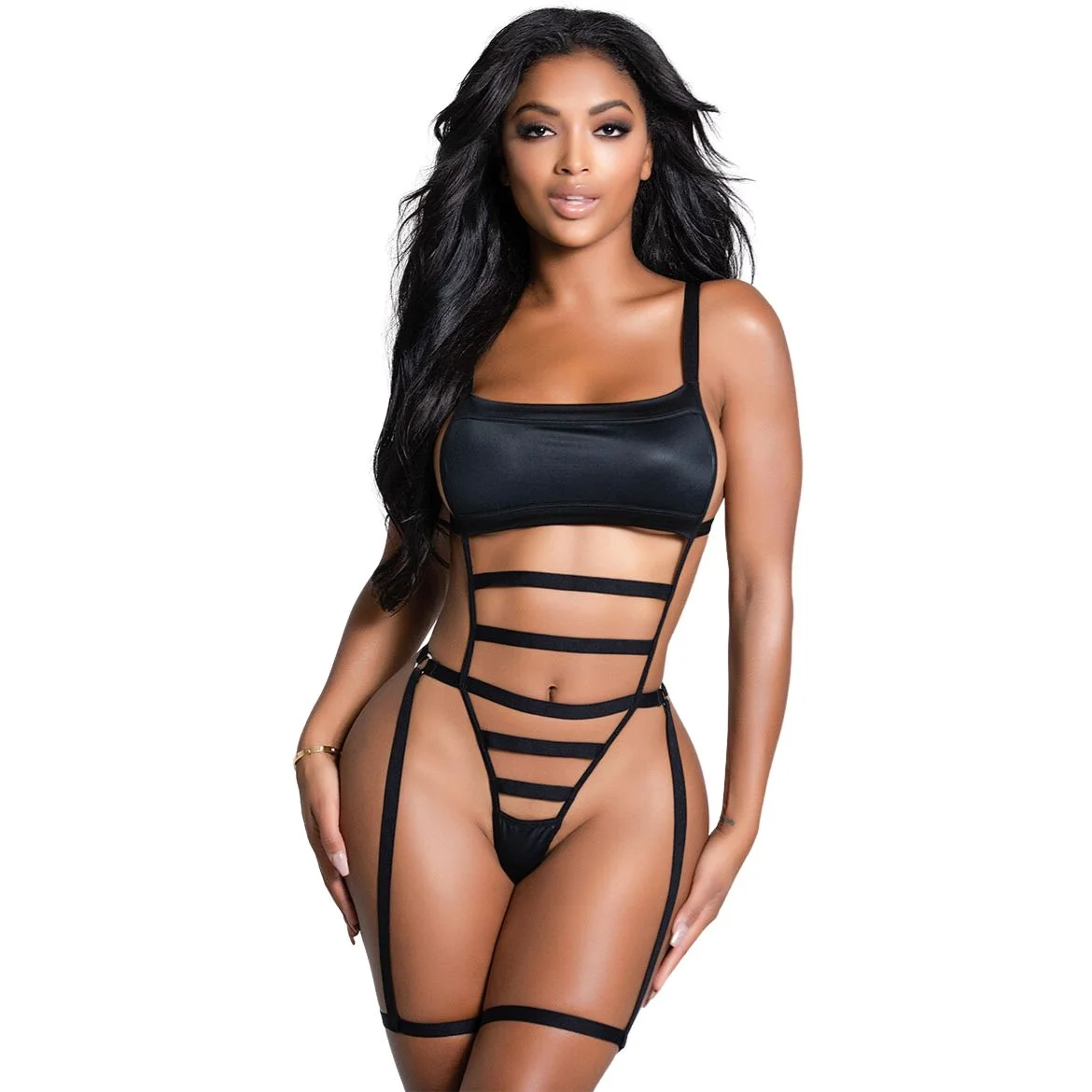 Seductive Strappy Bodysuit Lingerie Set for Women ā Black & Red | Shamelace Exclusive
